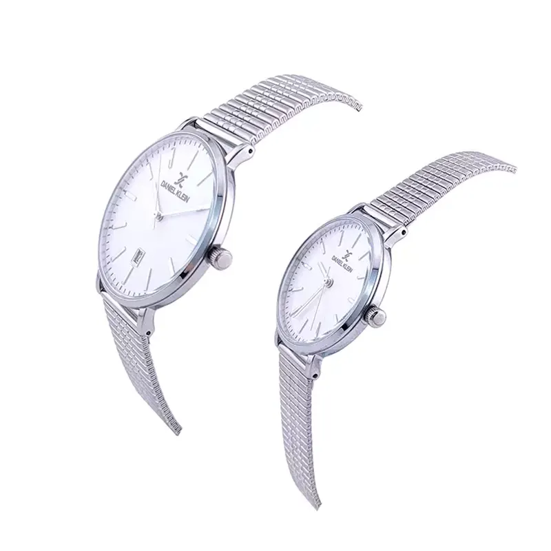 Daniel Klein White Dial Silver-tone Couple Set- DK.1.13577-1